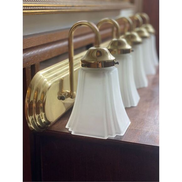 Art Deco Style Vanity Sconce 5 Light with Frosted Bell Shades - Picture 4 of 7